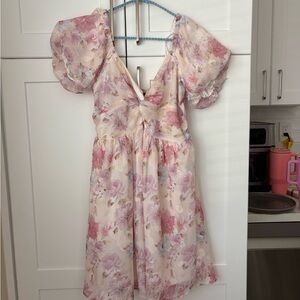 Lulu's Pink and Cream Floral Dress